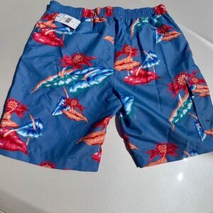 Chaps Mens Swim Trunks Blue Tropical Floral Board Shorts NWT‎ Size Medium